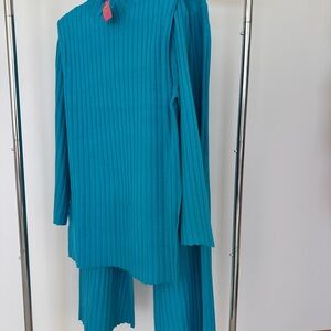 Teal Dressed In Lala Ribbed Knit Sweater and Pants Set